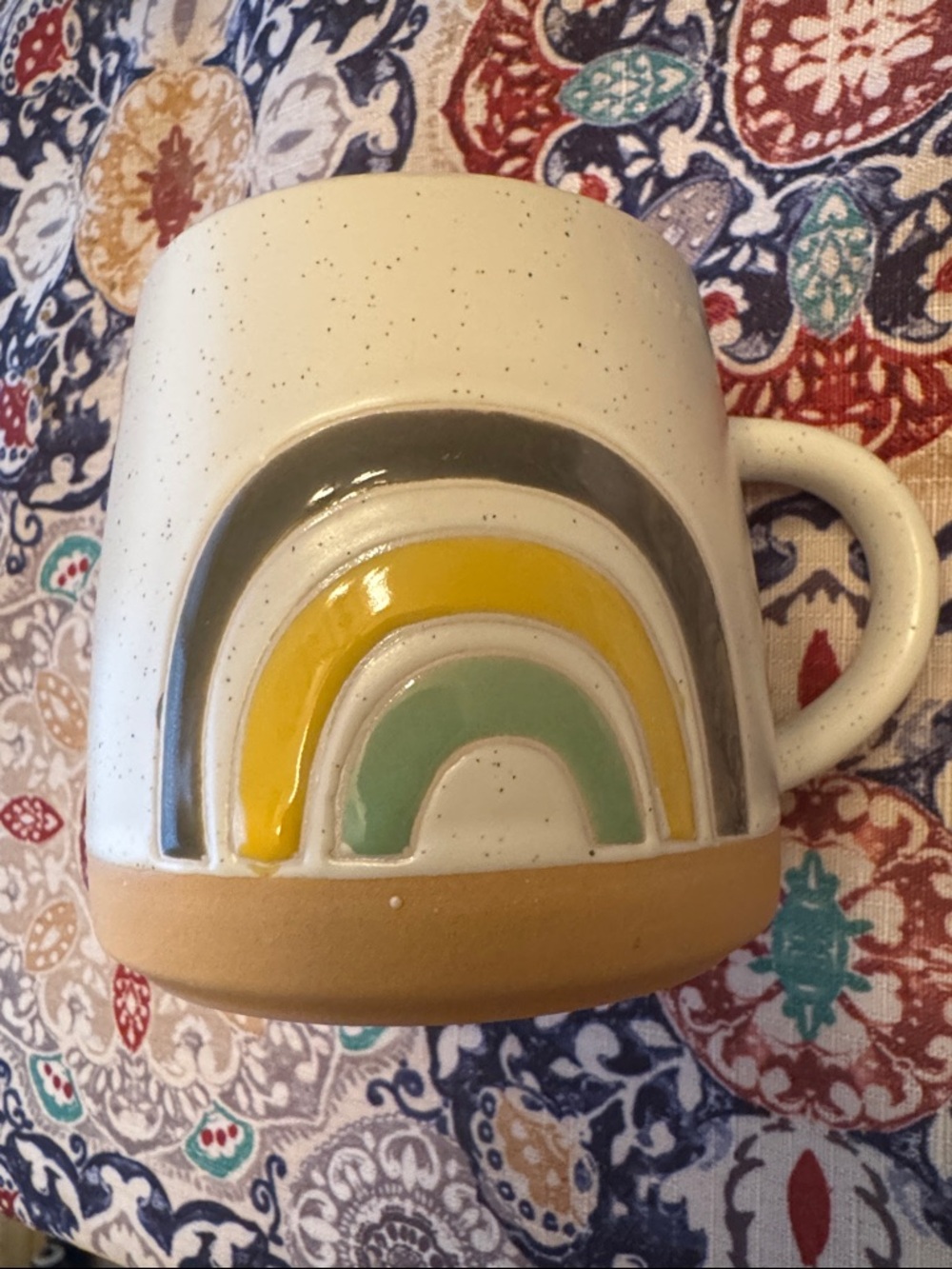 Speckled Ceramic Rainbow Mug in Cream, Gray, Yellow & Sage by Cutiset